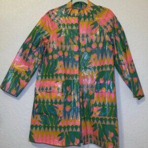 RARE coated paper jacket coat bandana head scarf bright colors yellow pink green